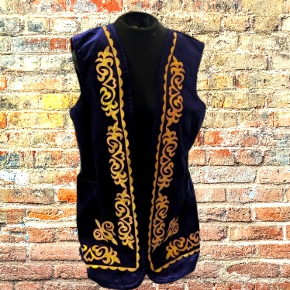 Folk Art Vest Royal Purple Velvet Exquisite Gold Embroidery Women's Medium